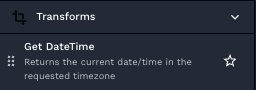 An image of the get datetime transform action in the actions menu in the workflow builder canvas.