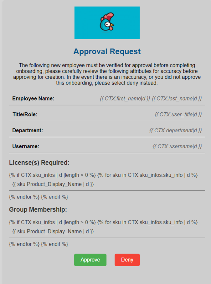 A screen captured image of a sample HTML template to send in a custom email